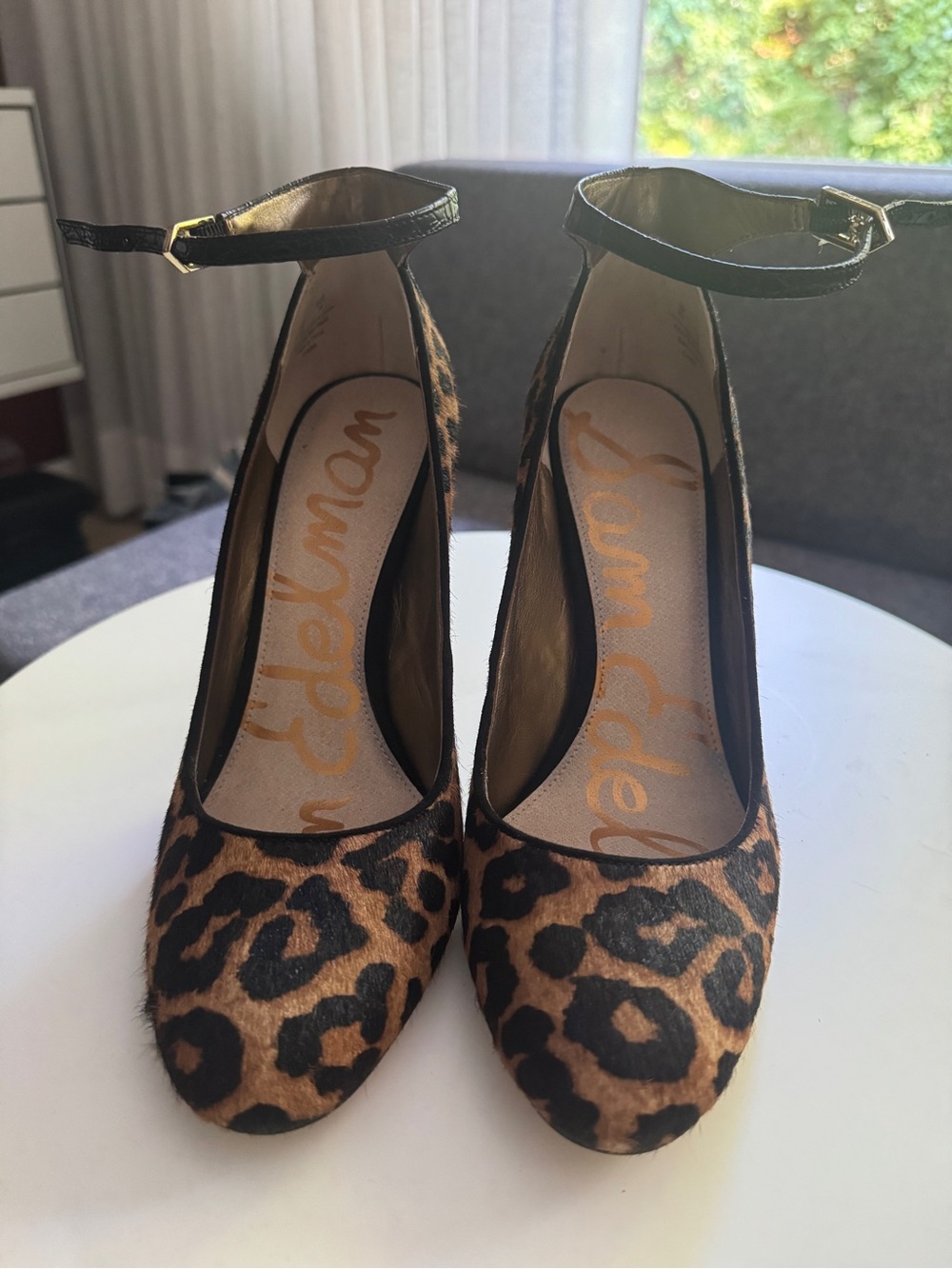 Sam Edelman Leopard Haircalf Ankle-Strap Pumps - Brown/Black
